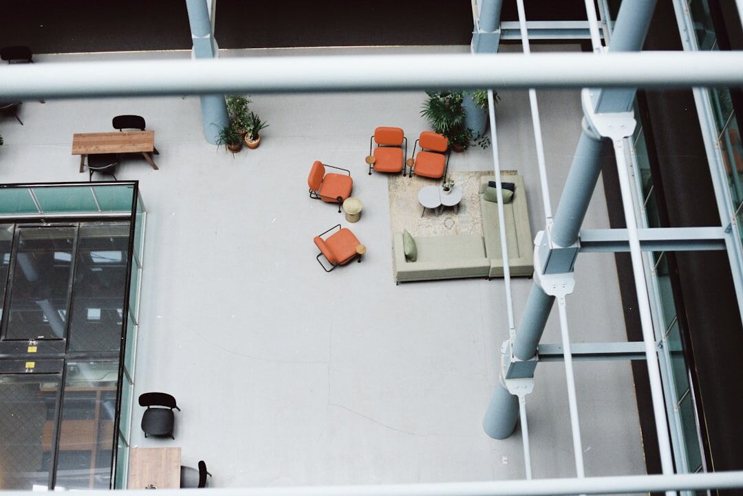 Modern open office space with team members at desks